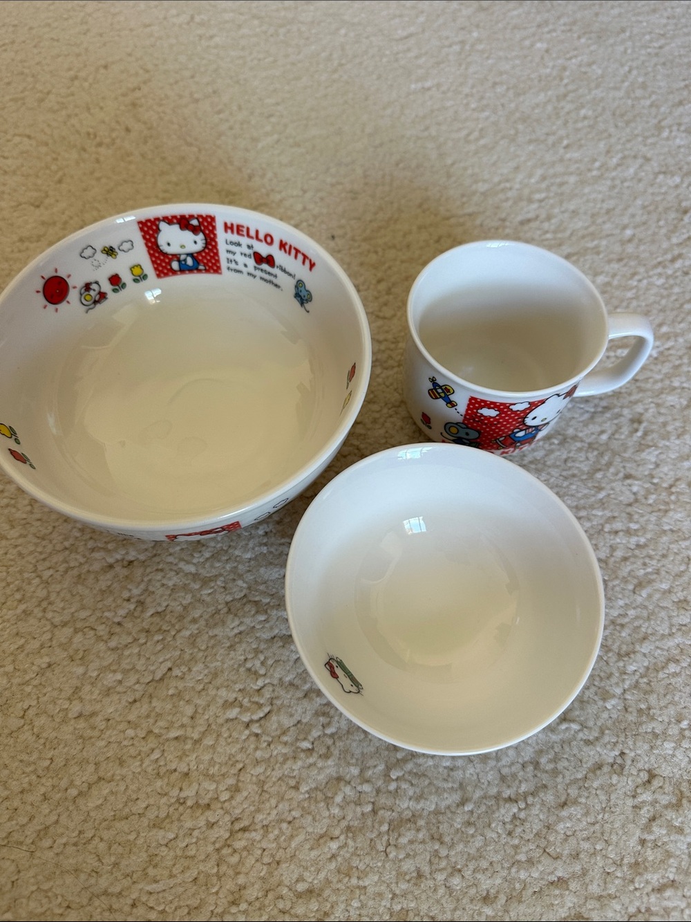 Hello Kitty Kids Red Ceramic Bowl and Mug Set